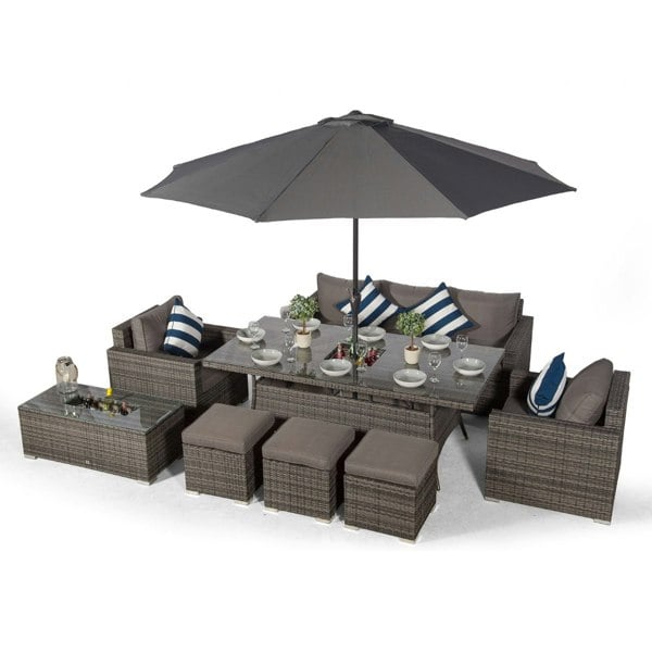 Giardino Sydney 8 Seater Drinks Cooler Conversation Dining Set With Coffee Table & 3 Stools