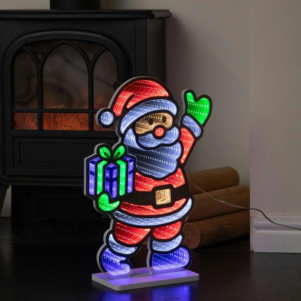 Samuel Alexander 40cm Santa Infinity Mirror Light Christmas Decoration with LEDs