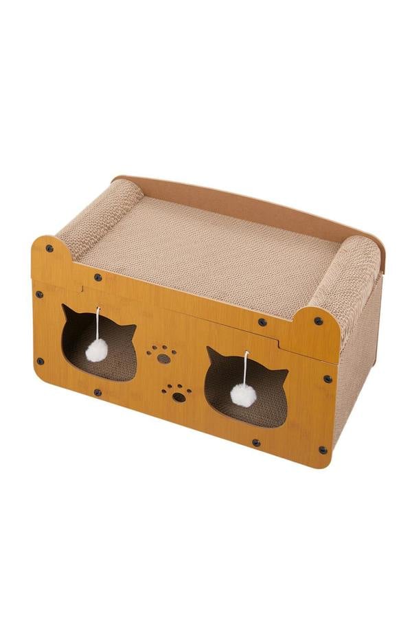 Living and Home Cat Scratcher House with Hanging Plush Balls for Indoor