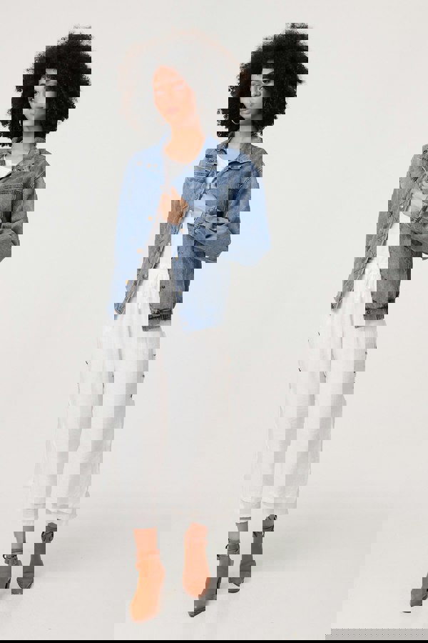 Blue | Zig Zag Stitch Long Sleeve Denim Jacket
