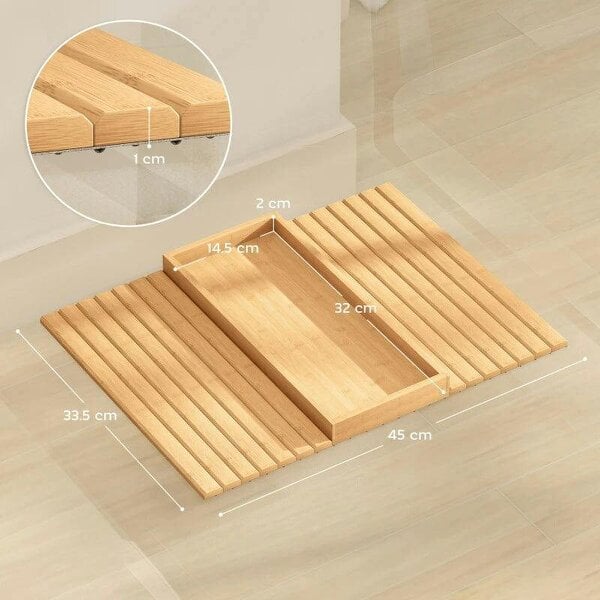 Bamboo Sofa Arm Tray, Foldable Anti-Slip Armrest Tray for Drinks and Snacks, Natural Wood Finish