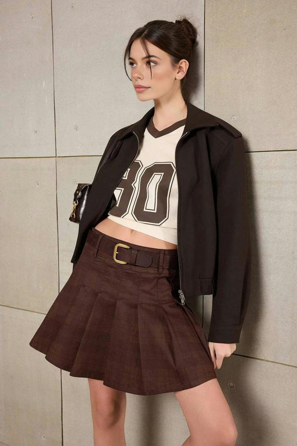 WOVCOR Pleated Mini Denim Skirt