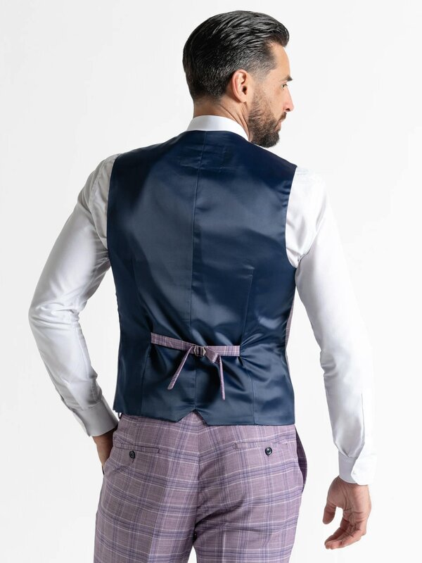 V2 Classic Kensignton Three Piece Suit - Lilac with White and Navy Blue Checks