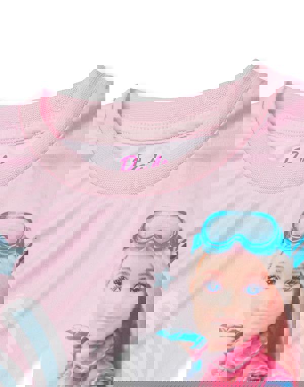 Barbie Girls Pink Front Print Top, Check Bottoms Long Sleeve Long Leg Pyjama Set