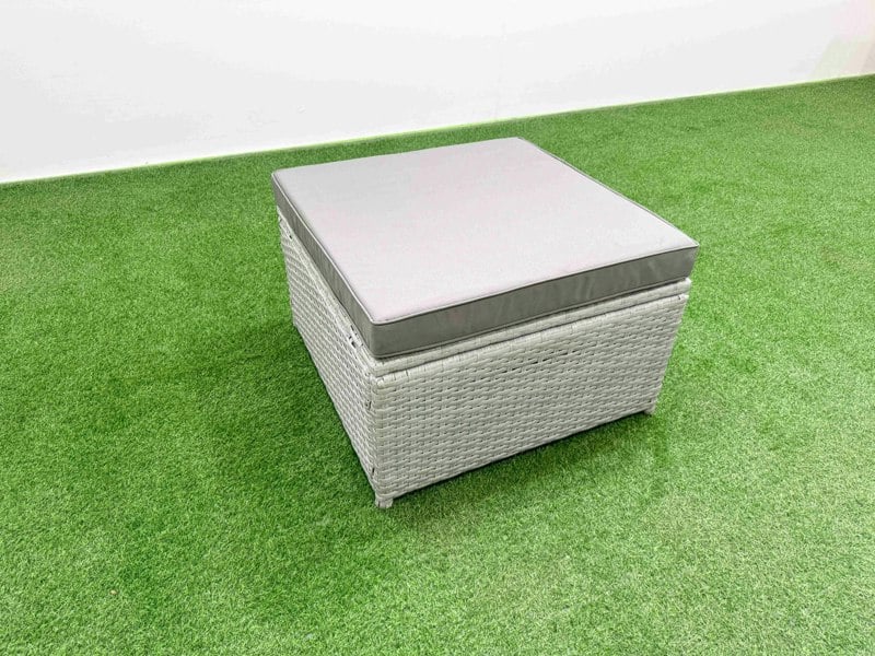 Fimous PE Rattan Lounge Sofa Set 8 Seater Outdoor Garden Furniture Set with Gas Fire Pit Table Love Sofa 4 Footstools Side Table Light Grey