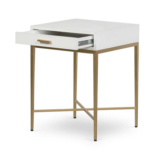 Wyld Haus Ravenna White Gloss and Gold Bedside Table with Drawer