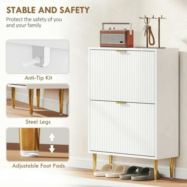 Bobobiy Elegant Two-Drawer Shoe Cabinet - White