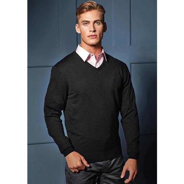 Premier Mens Essential Acrylic V-Neck Sweater - Black