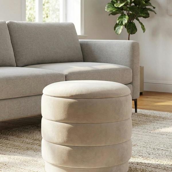 Garden Greatness Ivory Storage Ottoman Stool Reversible Tray Top