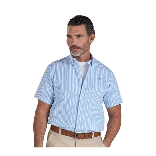 Raging Bull Mens Orleans Stripe Seersucker Short-Sleeved Shirt - Sky Blue - 
