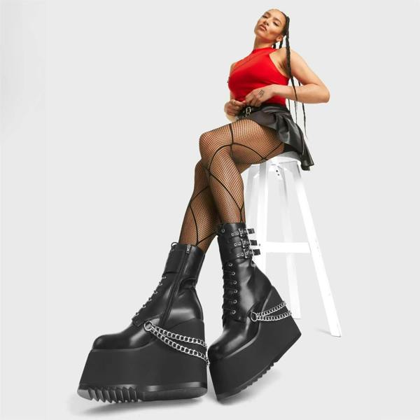 Lamoda Dumb Love Women Black PU Strappy Platform Sandals Stylish Comfort