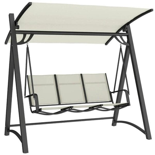 3 Seater Swing Chair, Garden Swing Bench with Adjustable Tilting Canopy, Breathable Mesh Seat 360 kg Capacity, White