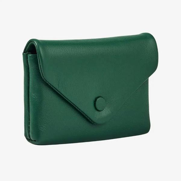 Green ladies leather envelope coin wallet with zip pocket