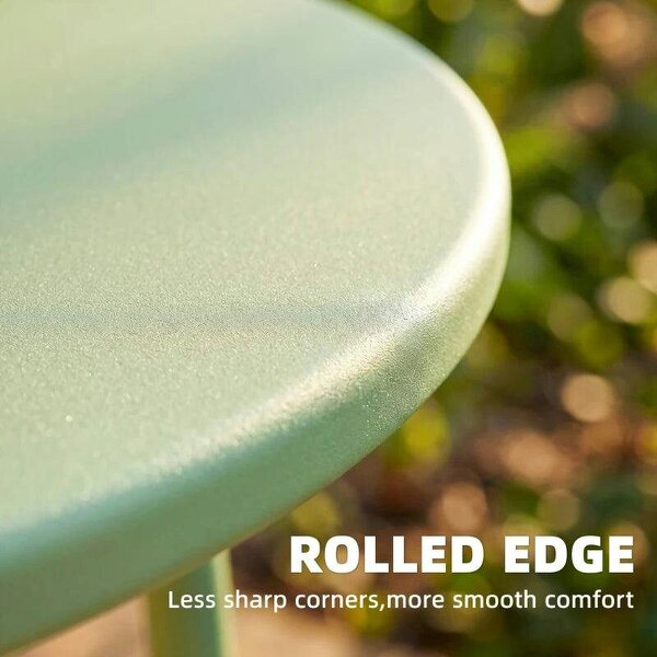 48 cm Round Garden Side Table, Small Metal Outdoor Garden Table with Rolled Edge, Green
