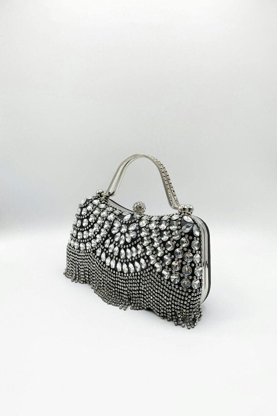 SVNX Embellished Fringe Clutch Bag In Black