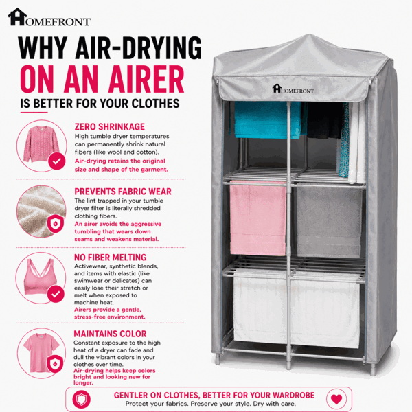 Homefront Electric Heated Clothes Airer Dryer Rack 330W Indoor 3-Tier Drier with Zip Up Cover for Even Faster Drying