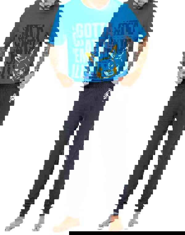 Pokemon Mens Blue Pikachu Short Sleeve Long Leg Pyjama Set