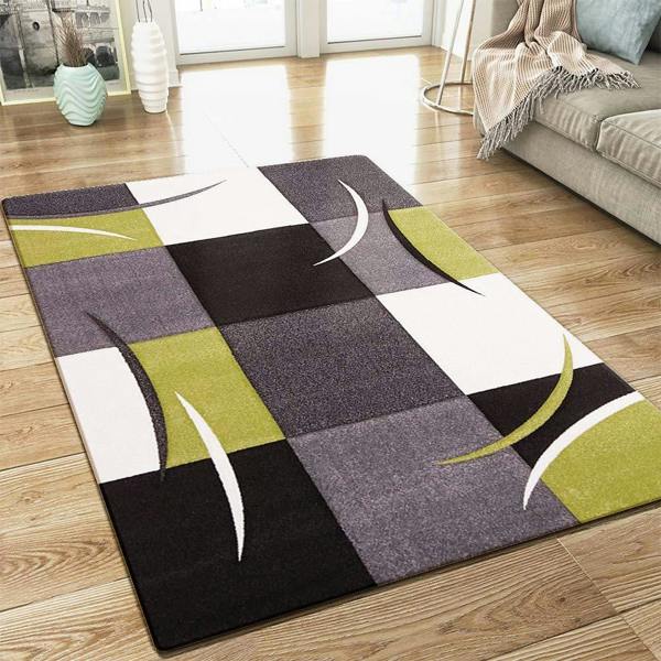 Viva Rugs XRUG Modern Grey Green Black Rug Checkered Design Contour Cut Woven Low Pile Carpet Mat for Living Room & Bedroom