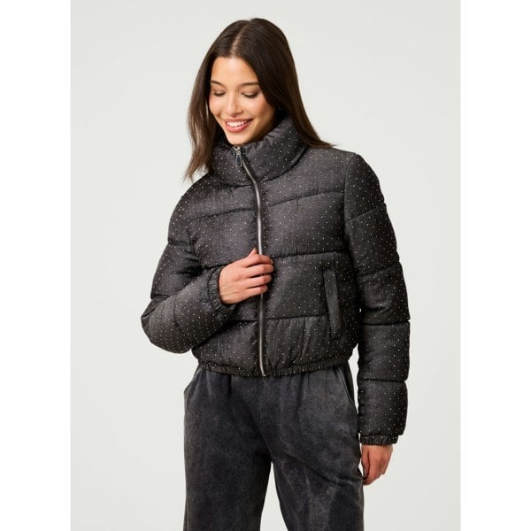 Pink Vanilla Diamante Cropped Puffer