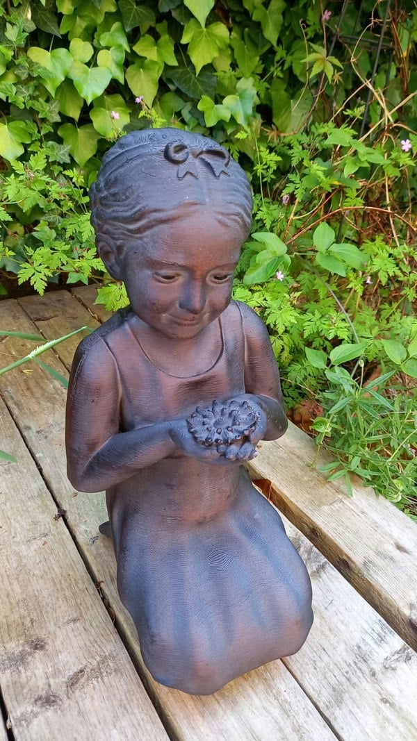 Inspirational Gifting Girl with Flower Garden Sculpture Ornament Decor