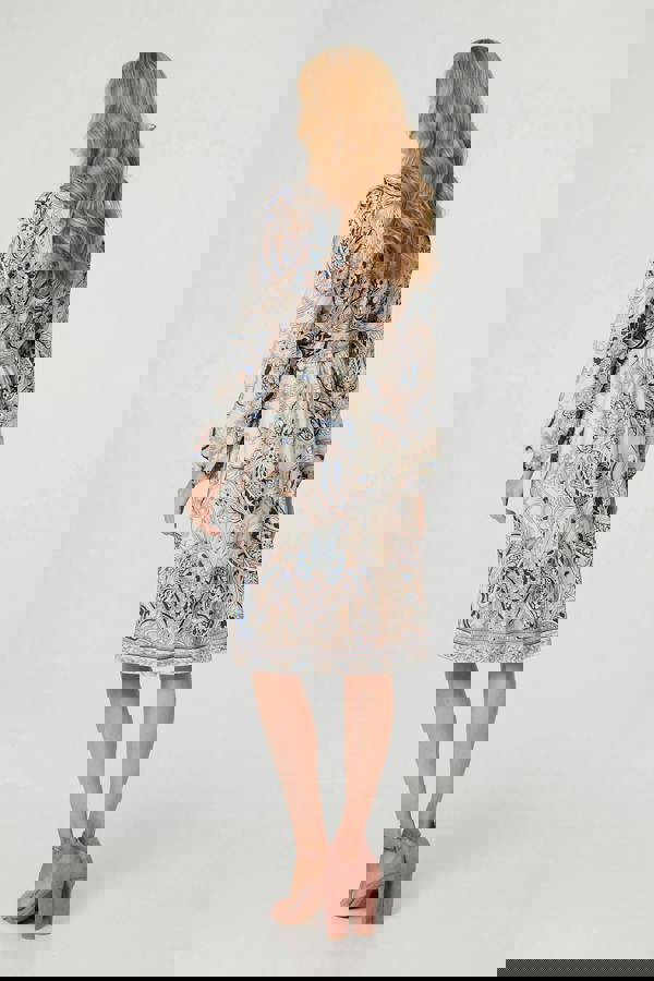 Blue | Abstract Tie Waist Knee Length Dress