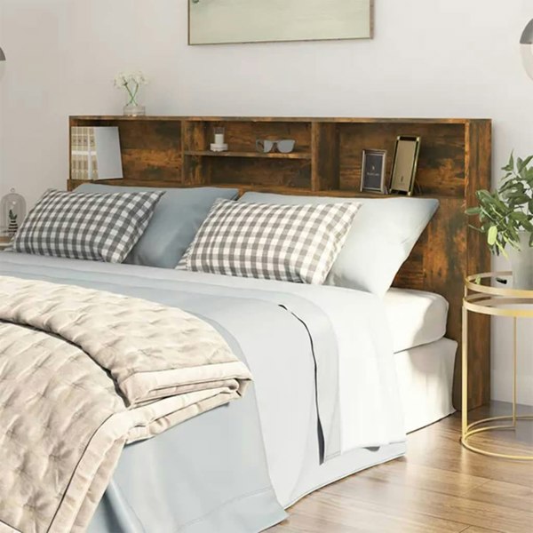 Berkfield Headboard Cabinet Smoked Oak 200x19x103.5 cm