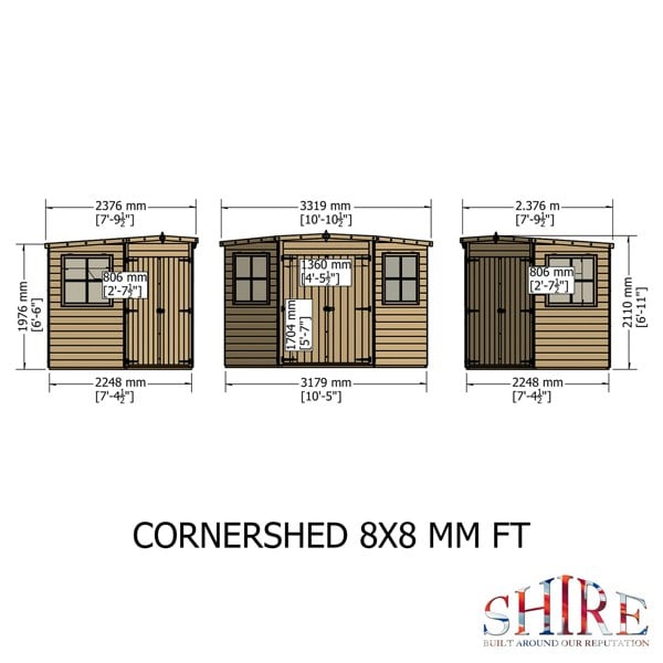 Shire Corner Shed 8x8 12mm interlock Cladding Pressure treated wooden