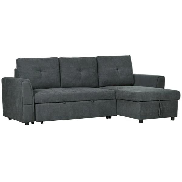 Dark grey 3-seater sofa bed with pull-out chaise and concealed storage compartments
