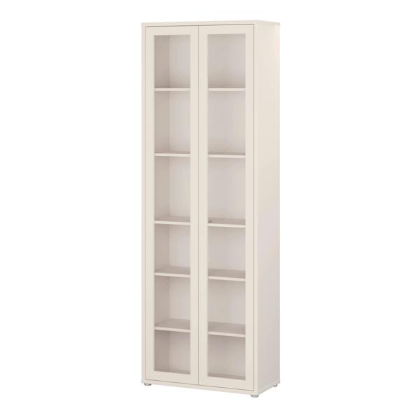 Furniture To Go Alice Springs Slim Tall Display Cabinet with 2 Glass Doors Push-to-Open & 5 Shelves in Sand