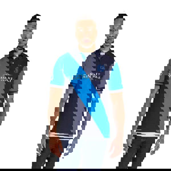 Raging Bull Mens Diagonal Stripe Jersey Polo Shirt - Navy - 