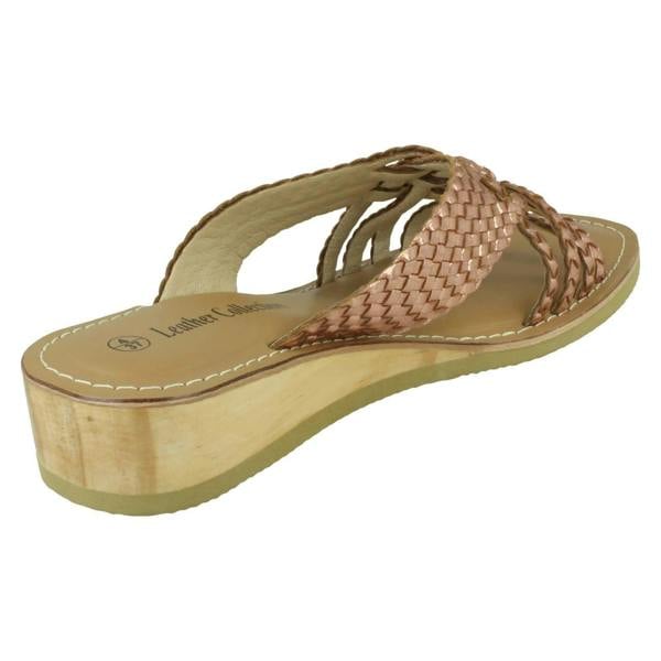 Leather Collection Ladies Leather Collection Low Wedge Platform Sandals F00423