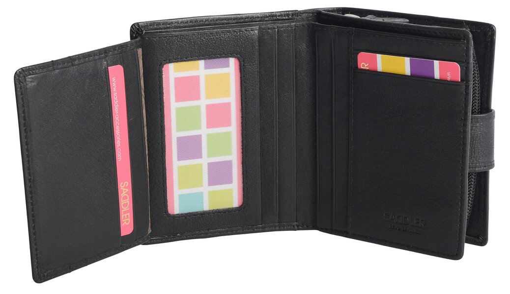 SADDLER EMILY Handmade Leather Mid-Size Wallet – RFID Protected | 10 Card Slots, Secure Tab Closure & Zipped Coin Pocket | Gift Boxed