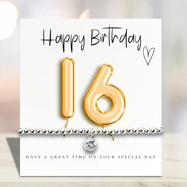 Aye Do Gifts 16th Birthday Cubic Zirconia Silver Bracelet & Gold Balloons Card