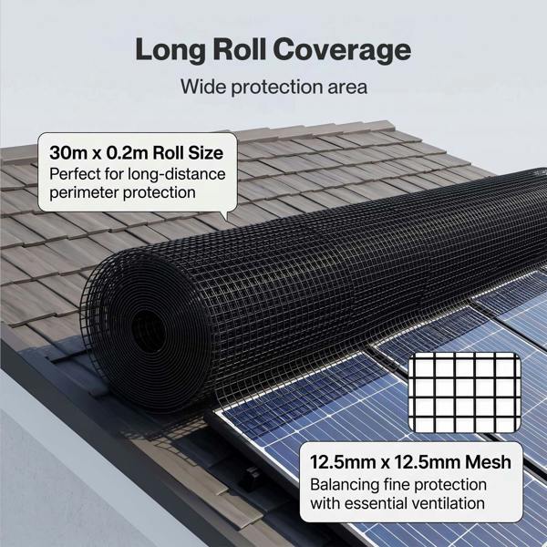 Mountview Solar Panel Bird Mesh PVC Coated Black 30M Roof Guard For Pigeons