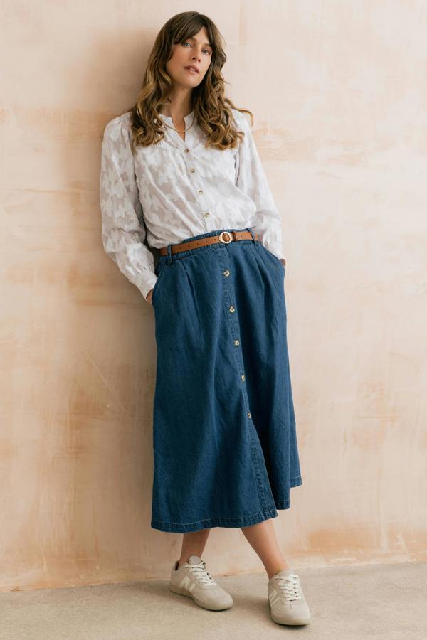 Lily & Me Holly Button Through Denim Midi Skirt