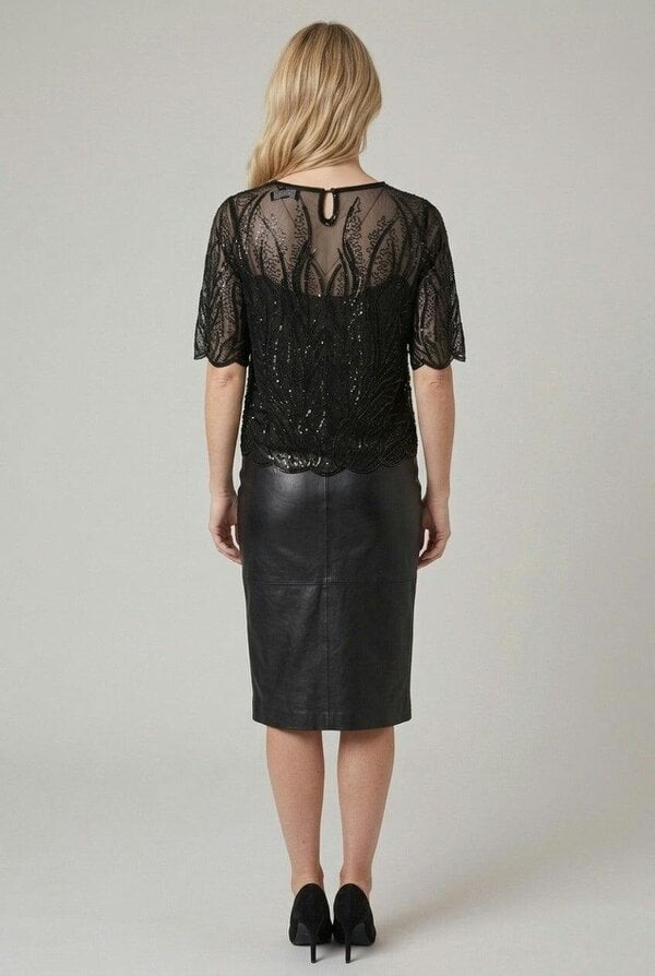 Izabel London Sequin Embellished Semi Sheer Top