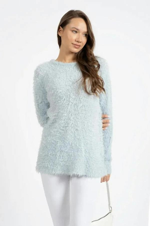 Hoxton Gal Blue Crew Neck Knit Sweater