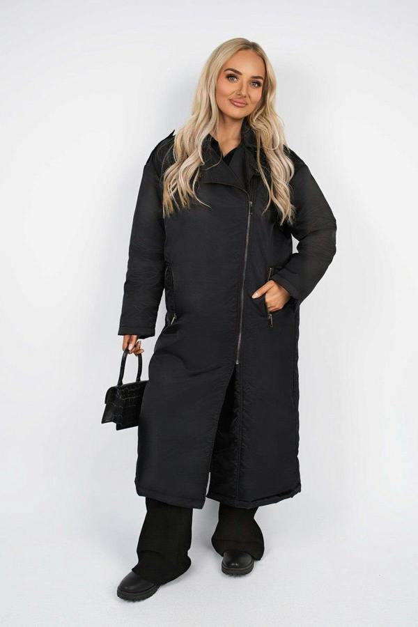 Yvette Longline Padded Coat With Side Pockets - Black