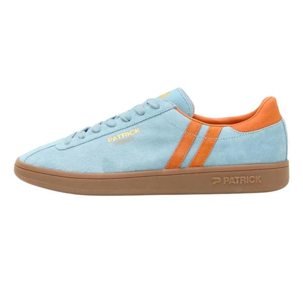 Patrick Mens Monaco Suede Cupsole Trainers - Light Blue/Orange