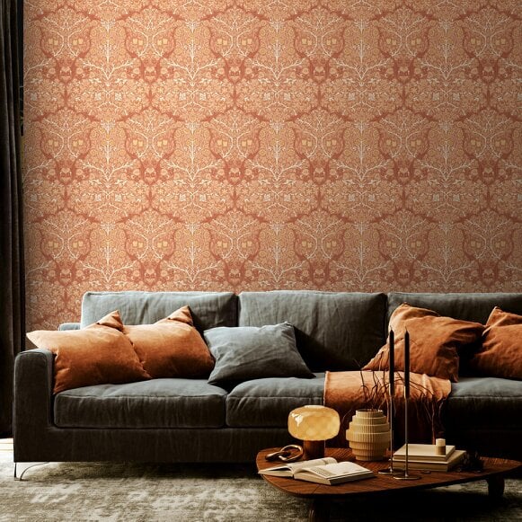 Hoopla Walls Blackthorn Damask - Terracotta 10m Wallpaper