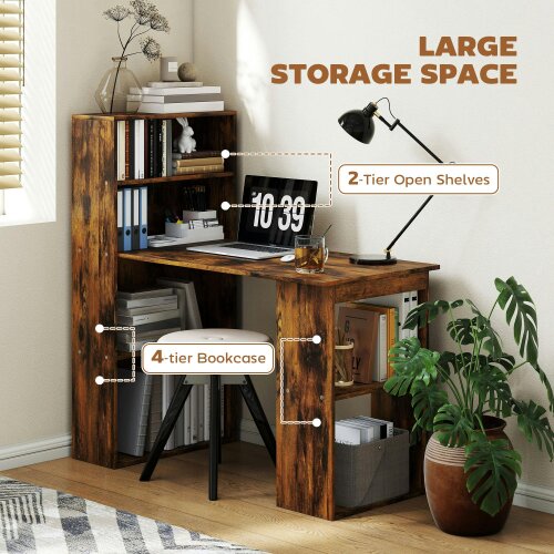 Wyld Haus Nanono 120cm Wooden Rustic Brown 6 Tier Bookshelf Desk For Home Office
