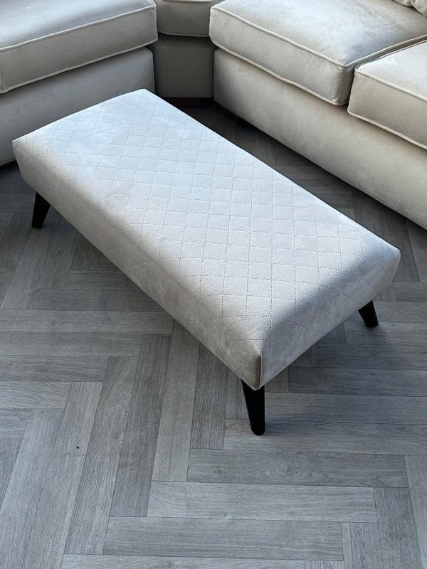 Premium off white creamy stitched design plain lid footstool bench or coffee table - ISTOOLS