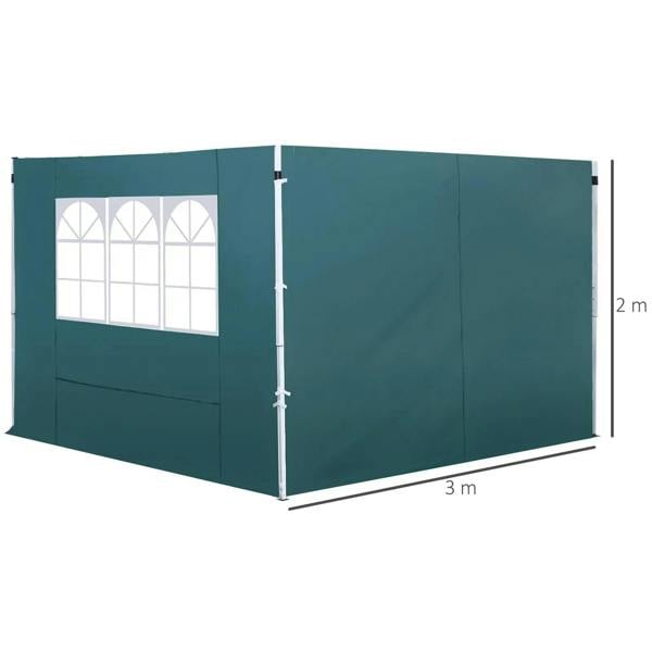 Dark green gazebo side wall panel with window opening, 3 m length and 2 m height