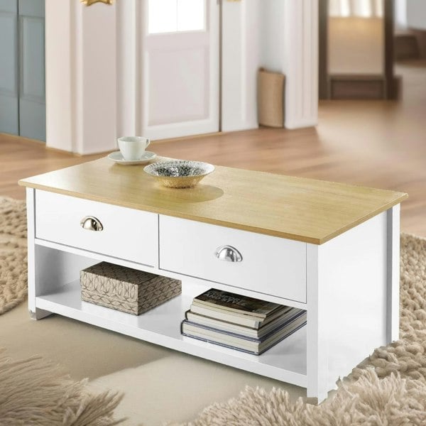 Rafaelo Mobilia Coffee Table With 2 Drawers Oak