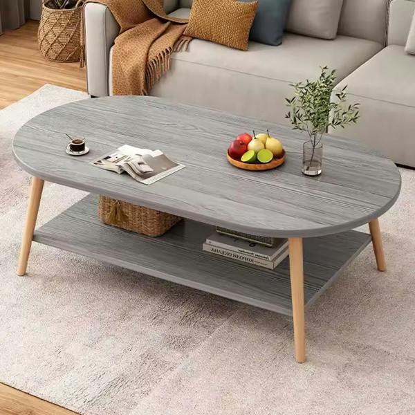 Havendro Grey Modern Double-Layer Coffee Table Space-Saving Living Room Side Table Easy to Assemble
