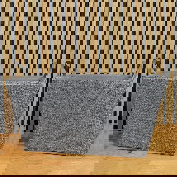 JVL Chroma Rectangular Fabric Storage Baskets with Handles for Home Organisation, Grey