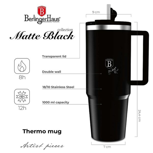 Berlinger Haus Thermo mug, 1L Berlinger Haus BH8833 Matte Black