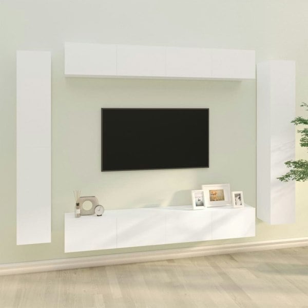 Berkfield 8 Piece TV Cabinet Set White Engineered Wood