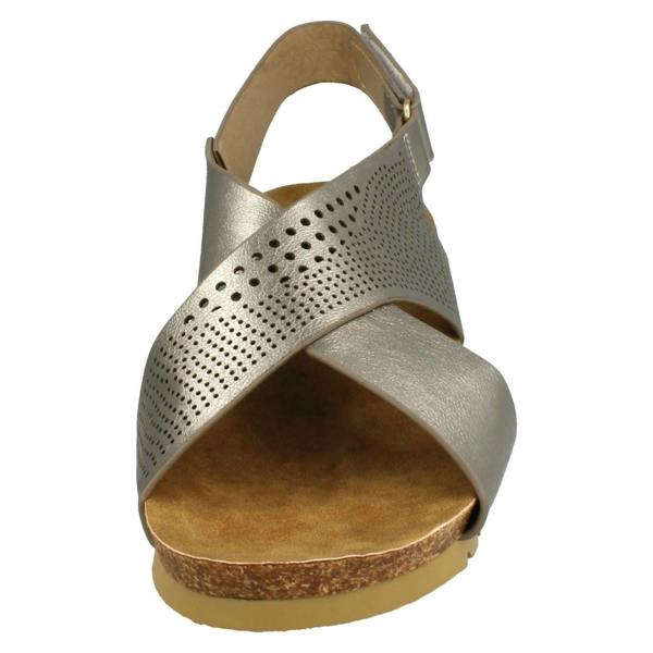 Down to Earth Ladies Down To Earth Mid Wedge X Strap Sandals