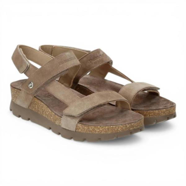 Panama Jack Selma B18 - Women’s Wedge Stone Grey Suede Leather Sandals